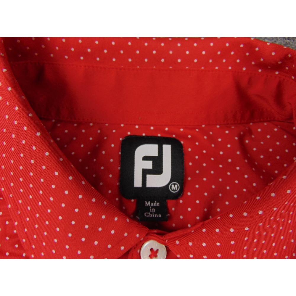 FootJoy Polo Shirt Mens Medium Red Polka Dot Performance Golf Short Sleeve - Picture 8 of 9